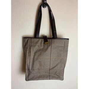 Lauren By Ralph Lauren Womens Tote Handbag Houndstooth Purse Black